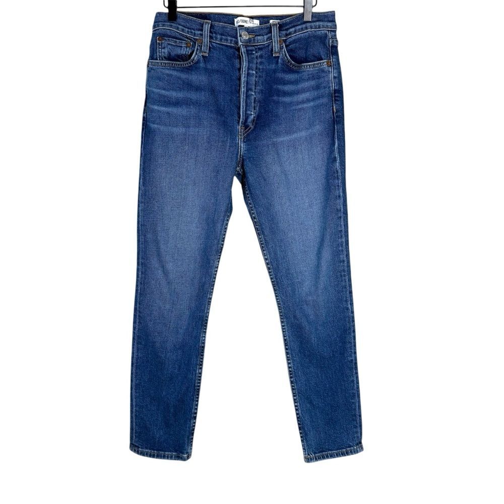 Re/Done Originals High Rise Ankle Crop Jeans in Mid 70s Wash Button Fly Size 30